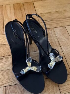 Gucci crystal embellished black heels vintage rare